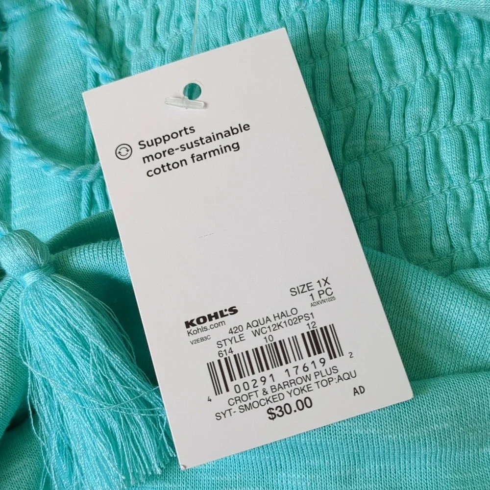 🆕 Croft & Barrow Short Sleeve Smock Top Sz 1X Aqua Halo NEW - Picture 5 of 6